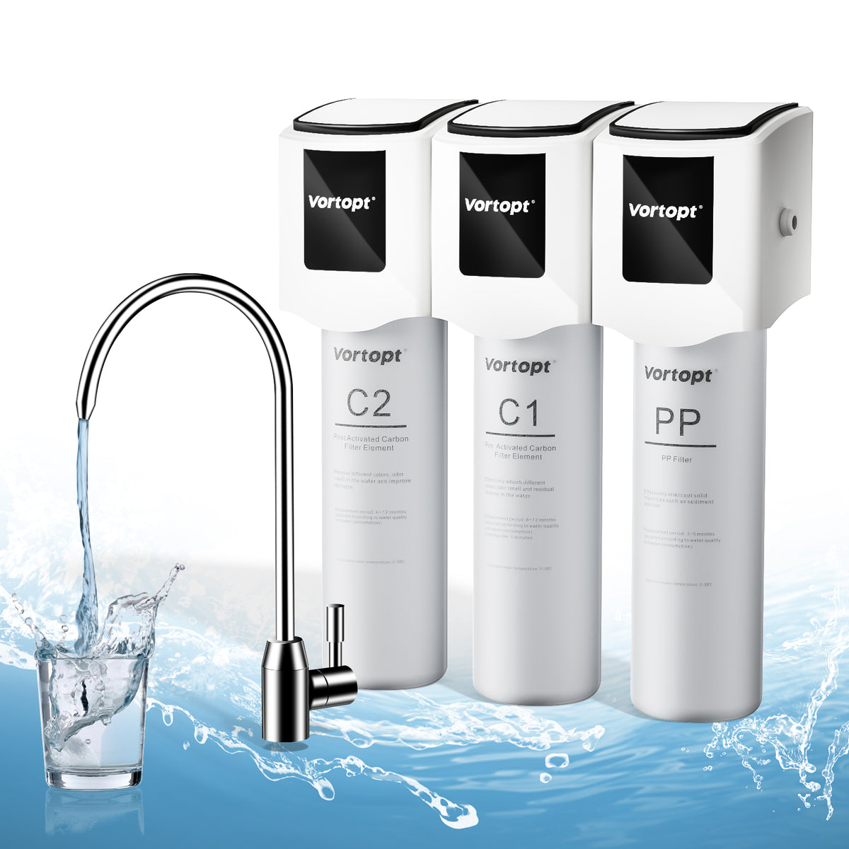 PP/C1/C2 Replacement Filter for F01 Under Sink Water Filter System,Vortopt - Vortopt