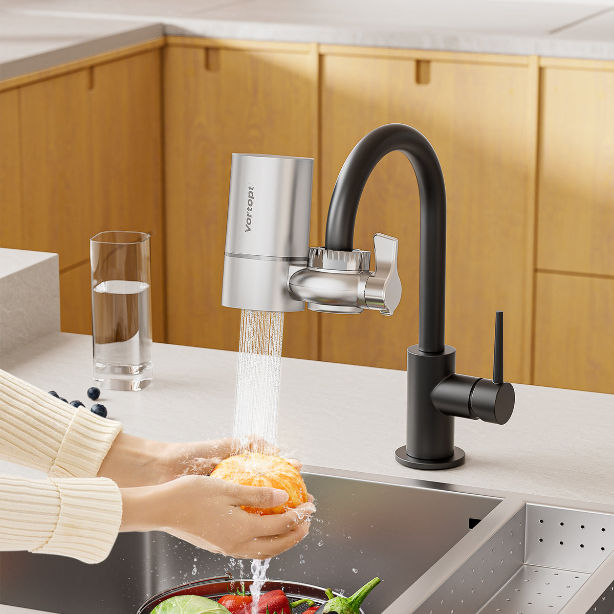 Faucet Filter, NSF Certified, 400 Gallon High Efficiency Water Purification System, Fast 99% Chlorine & Odor Removal, Modern Simple Silver with 1 Water Filter(T1-Silver)