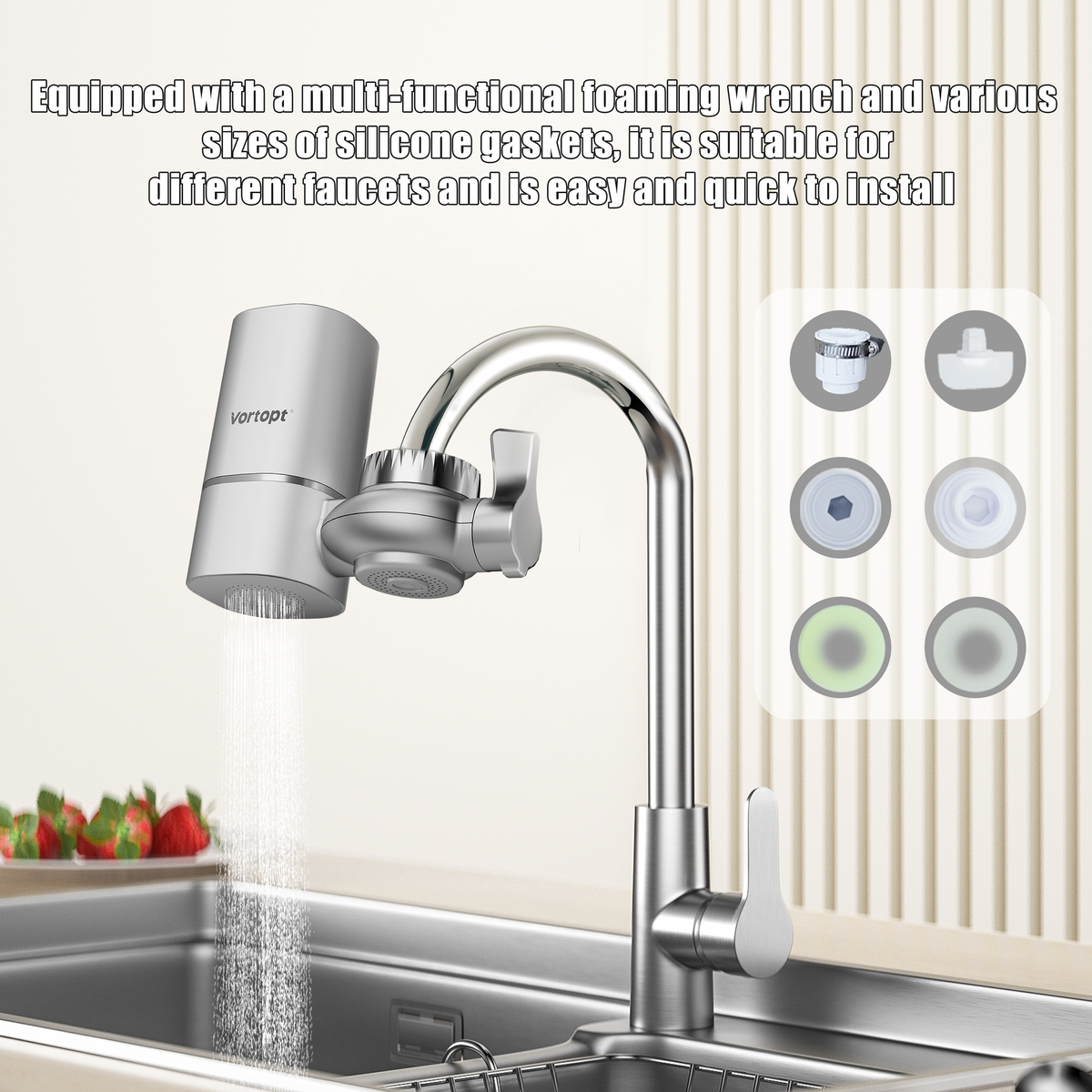 Faucet Filter, NSF Certified, 400 Gallon High Efficiency Water Purification System, Fast 99% Chlorine & Odor Removal, Modern Simple Silver with 1 Water Filter(T1-Silver)