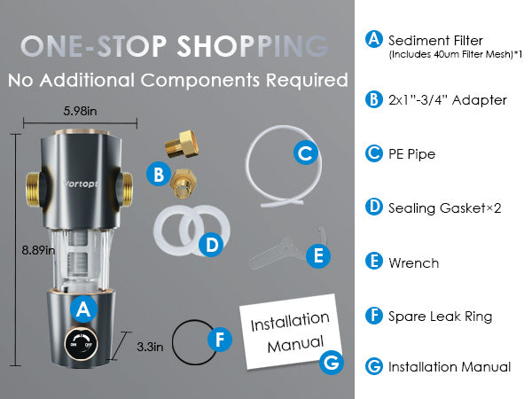 Q50 Sediment Filter for Well Water ,Automatic Backwash System, Spin Down Sediment Filter, Vortopt - Vortopt