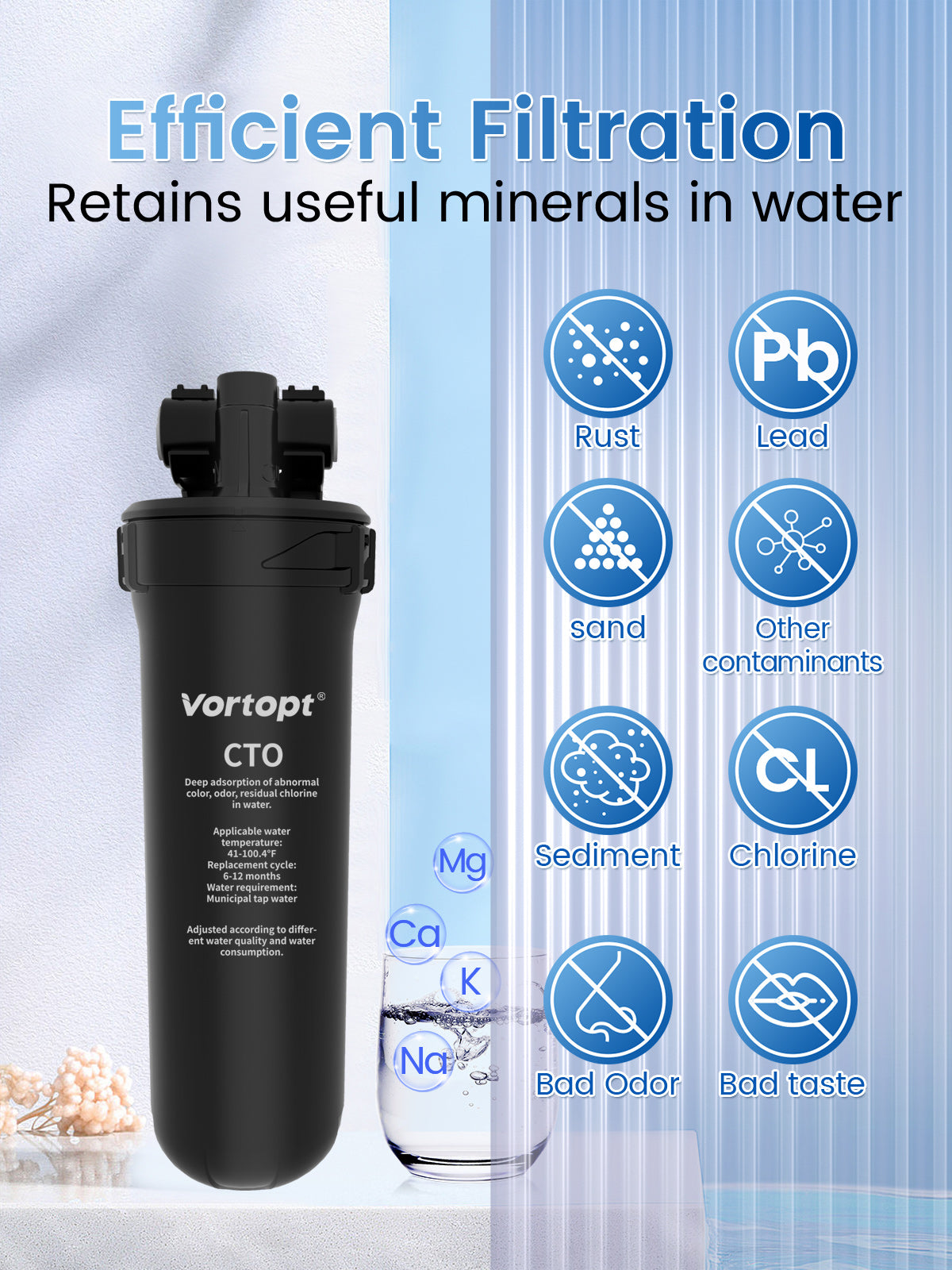 Under Sink Water Filter System - 19K Gallons Reduces Lead, Chlorine, 304 Stainless Steel Faucet, Q8-C1 (2 Filters) - Vortopt