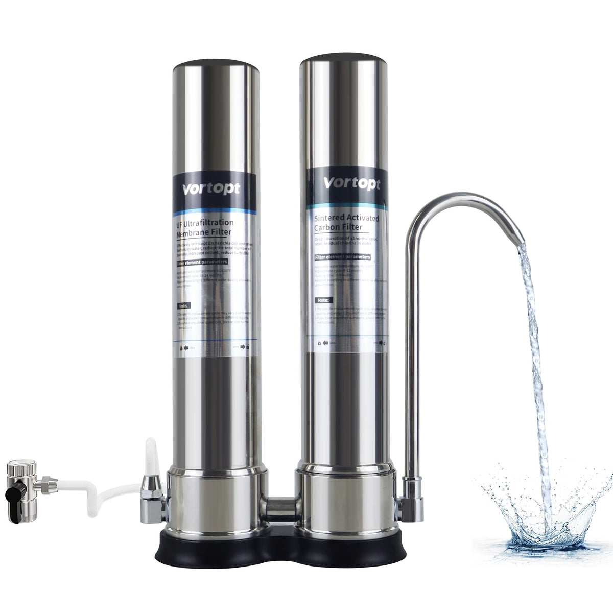 F9 countertop water filtration system utilizes dual-core filtration up to 99.99% chlorine, Vortopt - Vortopt