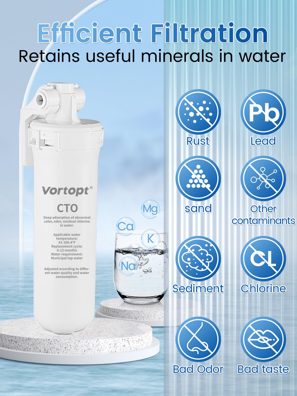 Q9-C1, 19000 Gallons Under Sink Water Filtration System Reduces Lead, Chlorine, Bad Taste & Odor,Vortopt - Vortopt