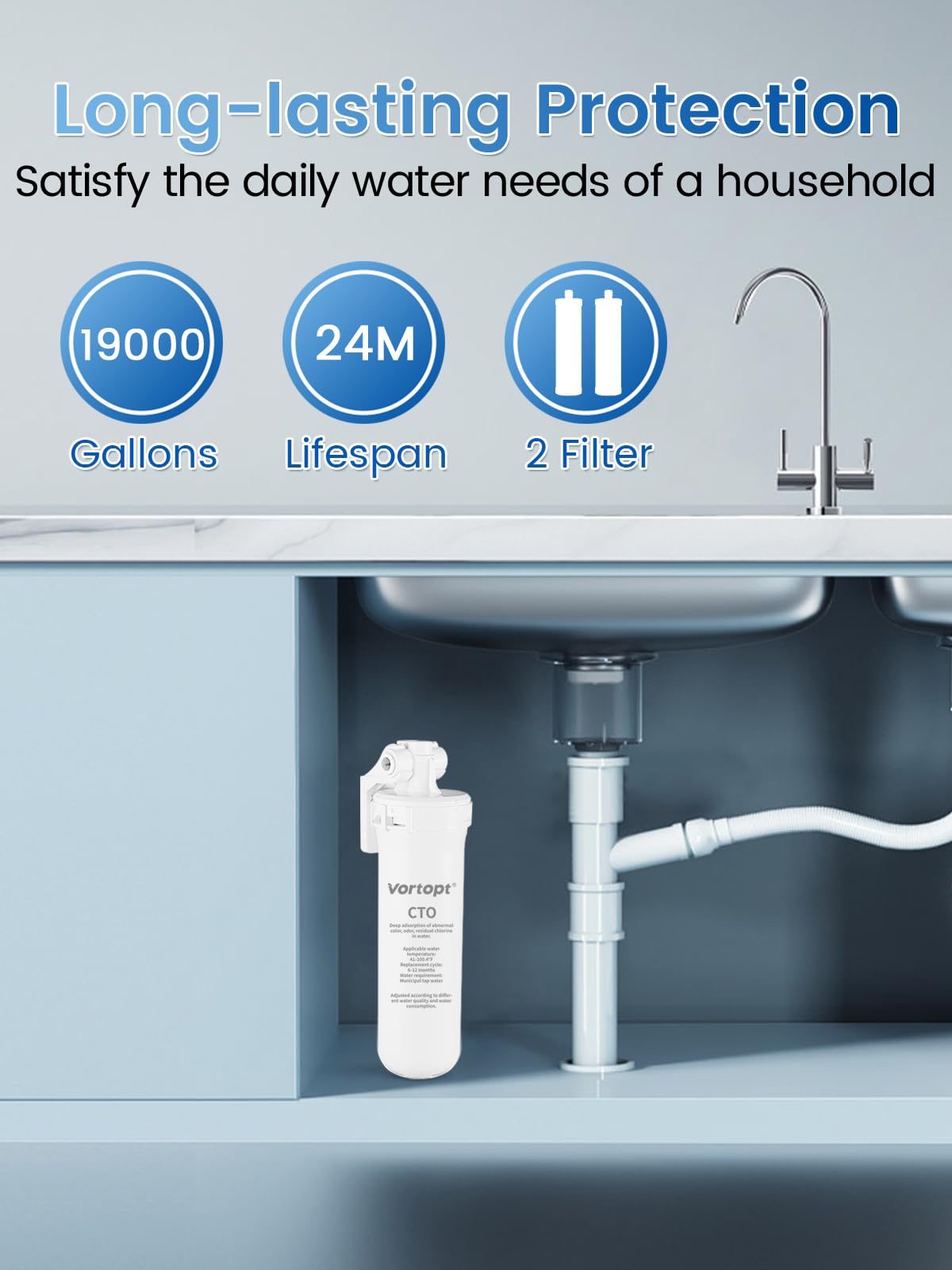 Q9-C1, 19000 Gallons Under Sink Water Filtration System Reduces Lead, Chlorine, Bad Taste & Odor,Vortopt - Vortopt