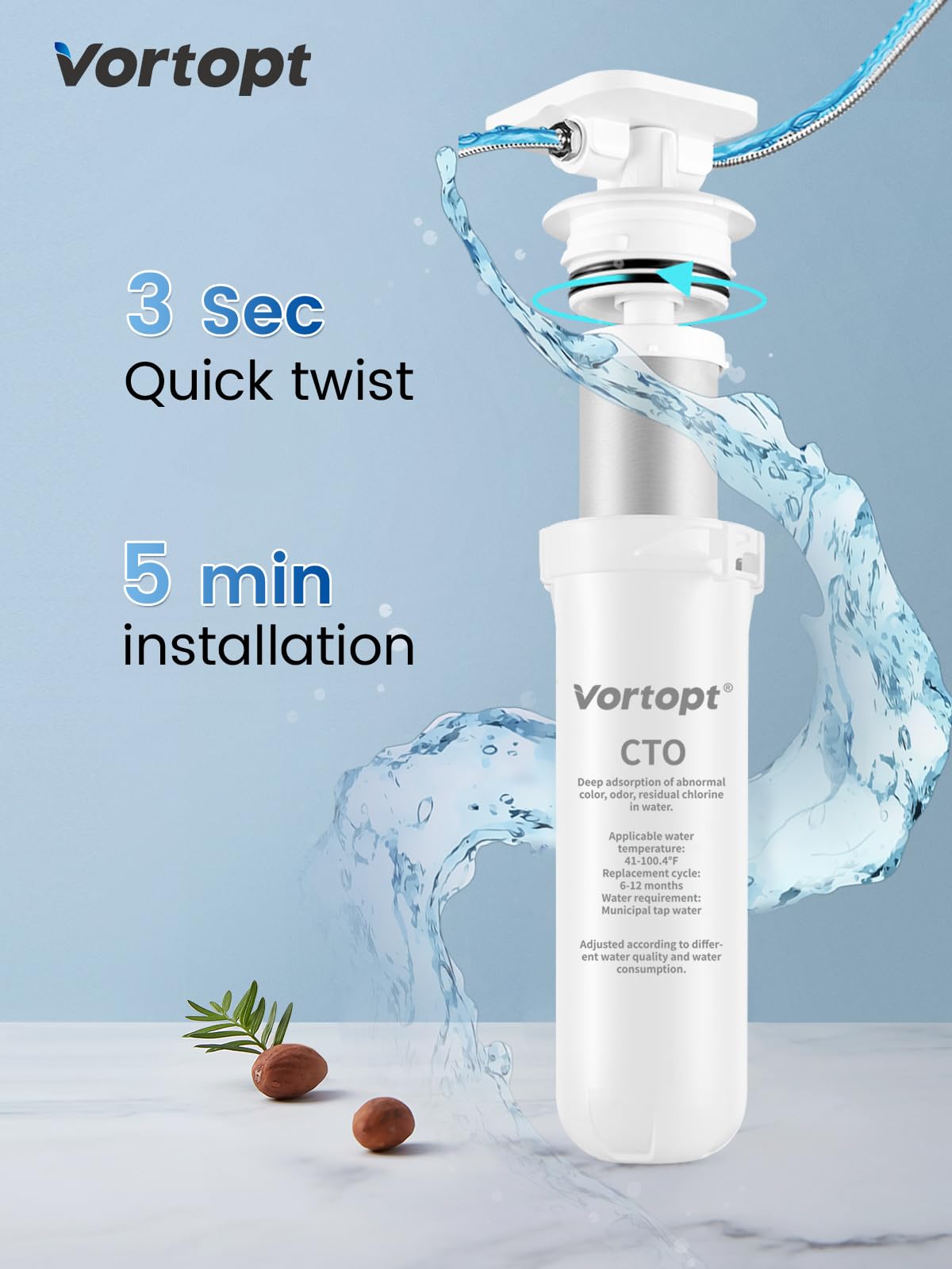 Q9-C1, 19000 Gallons Under Sink Water Filtration System Reduces Lead, Chlorine, Bad Taste & Odor,Vortopt - Vortopt