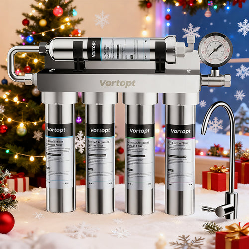 Filtro per acqua sottolavello U1 Ultrafiltration 0,01 micron - Sistema di filtraggio dell'acqua ad alta riduzione del cloro a 5 stadi in acciaio inossidabile, Vortopt