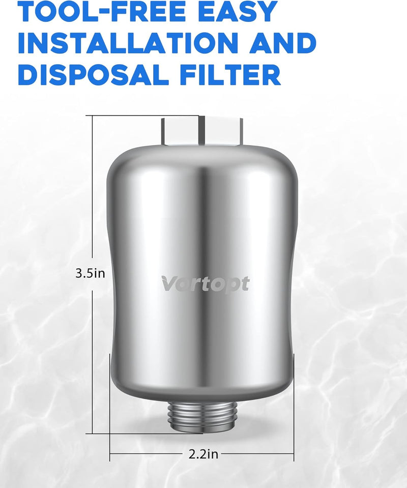 Vortopt 20 Stage Hard Water Shower Head Filter,High Efficiency Revitalizing Shower Filter,Reduces Heavy Metal Chlorine, Dry and Itchy Skin, Chrome, DB-1 - Vortopt