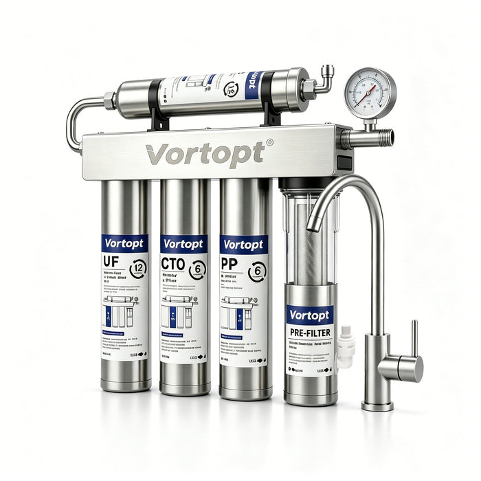Vortopt Under Sink Water Filter,0.01μm Ultra Filtration,5 Stage Water Filtration System,Reduces Chlorine,Taste and Odor,Sink Filter with Visible Pressure Gauge,U3