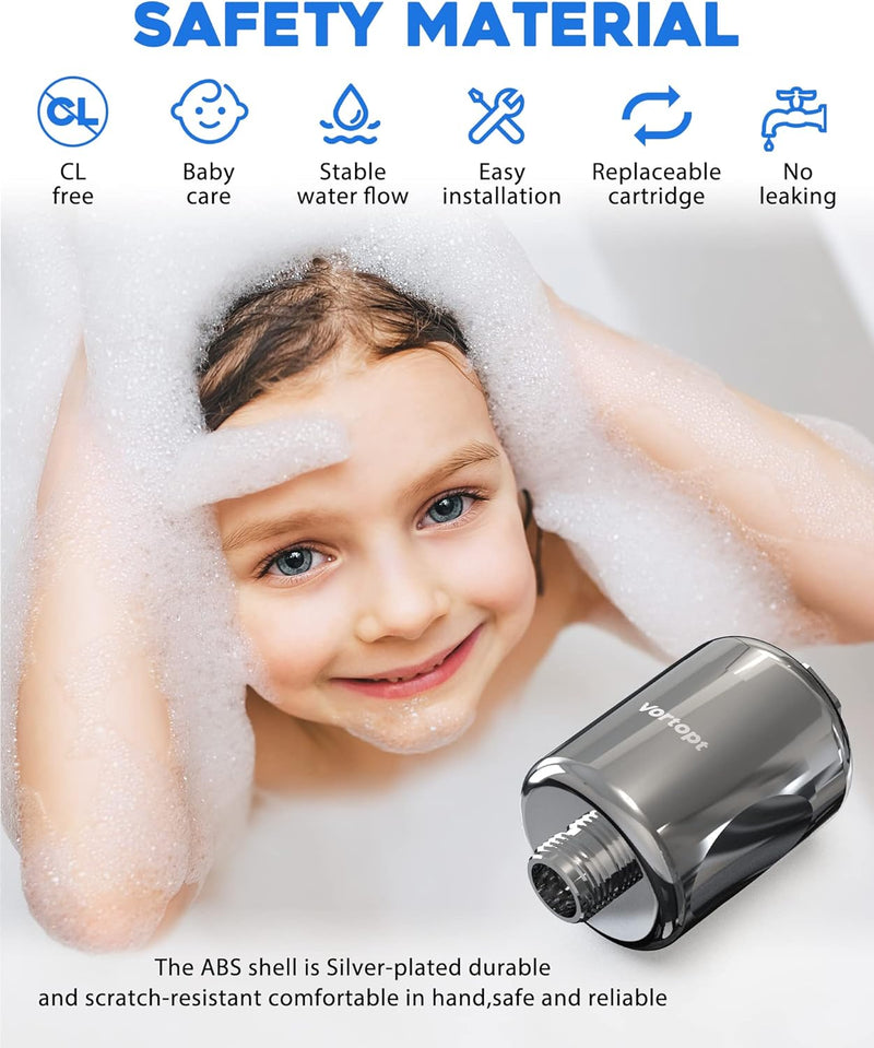 Vortopt 20 Stage Hard Water Shower Head Filter,High Efficiency Revitalizing Shower Filter,Reduces Heavy Metal Chlorine, Dry and Itchy Skin, Chrome, DB-1 - Vortopt