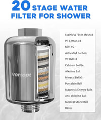 Vortopt 20 Stage Hard Water Shower Head Filter,High Efficiency Revitalizing Shower Filter,Reduces Heavy Metal Chlorine, Dry and Itchy Skin, Chrome, DB-1 - Vortopt