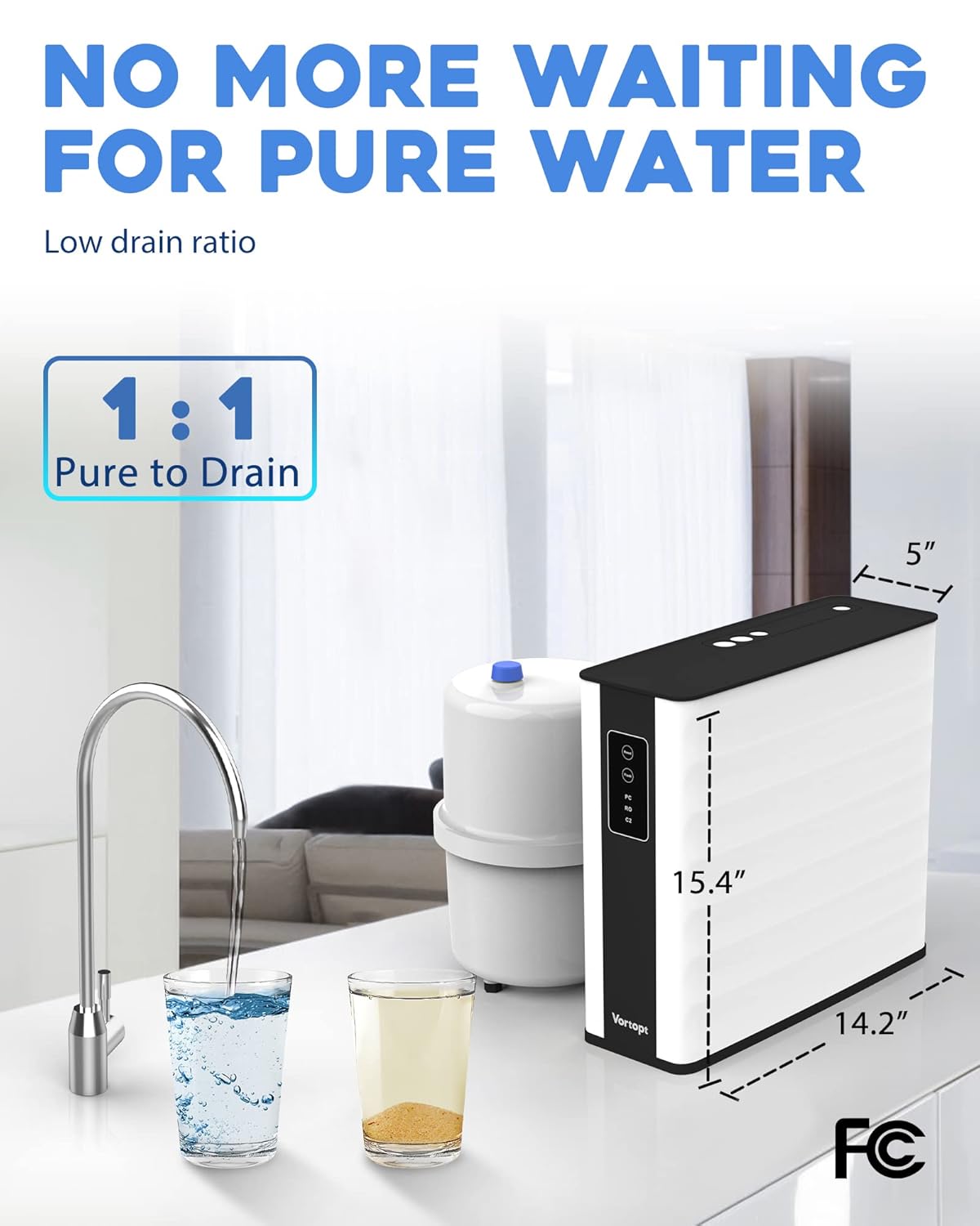 Vortopt Reverse Osmosis Water Filtration System 400 GPD Fast Flow, TDS Reduction, USA Tech Superb Taste, RO Water Filter System Under Sink with facuet, 1.5：1 Pure to Drain, QR06