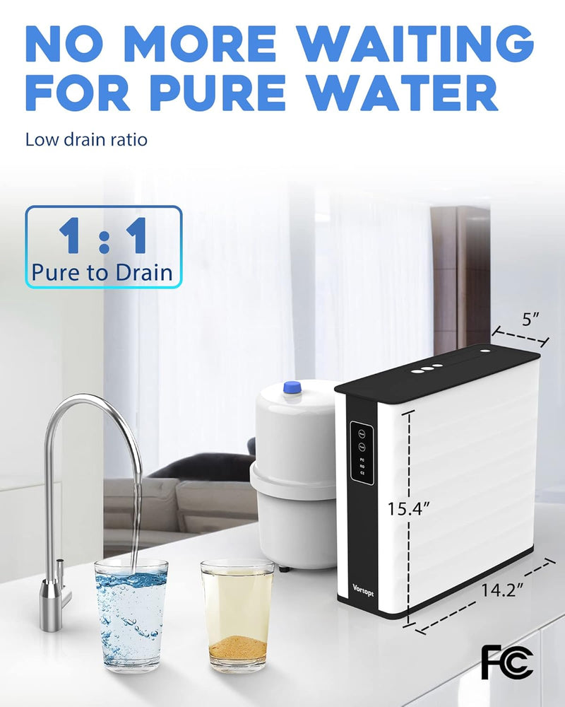 Vortopt Reverse Osmosis Water Filtration System 400 GPD Fast Flow, TDS Reduction, USA Tech Superb Taste, RO Water Filter System Under Sink with facuet, 1.5：1 Pure to Drain, QR06