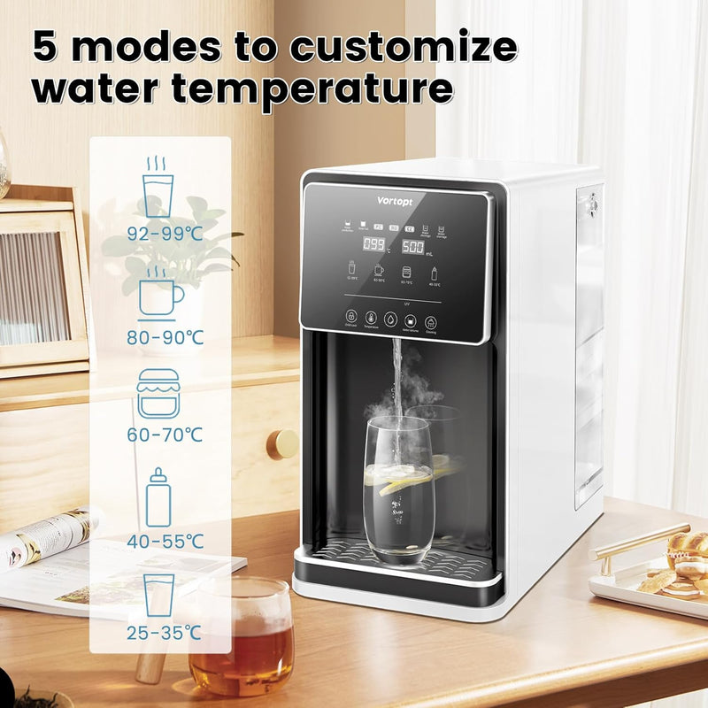 Vortopt Countertop Reverse Osmosis System - 5 Stage Counter Top RO Water Filter, 0.0001um Purification for Drinking, Reduces TDS, Fast Heating Water Dispenser, BPA Free (UR02-US) - Vortopt