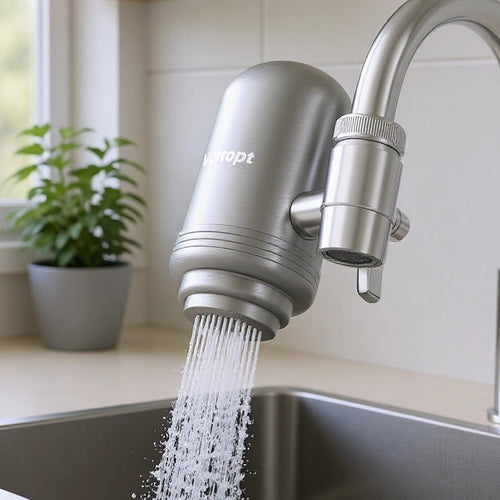 Filtro de agua para grifo T2 con certificación NSF para fregadero. Sistema de filtración de agua para grifo de cocina y bañera. Reduce olores, cloro y mal sabor (1 filtro incluido). Vortopt 