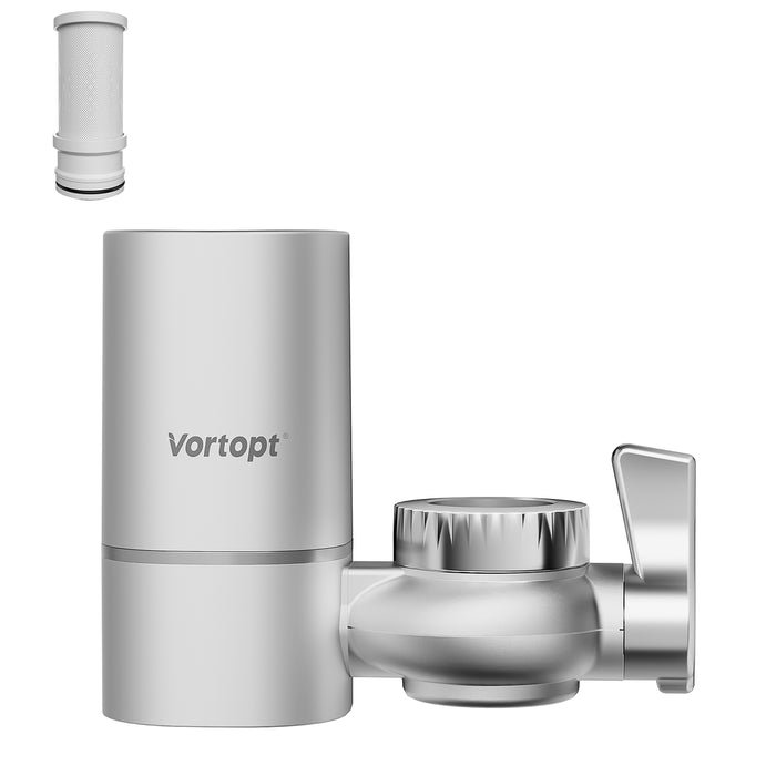 Faucet Filter, NSF Certified, 400 Gallon High Efficiency Water Purification System, Fast 99% Chlorine & Odor Removal, Modern Simple Silver with 1 Water Filter（T1-Silver）