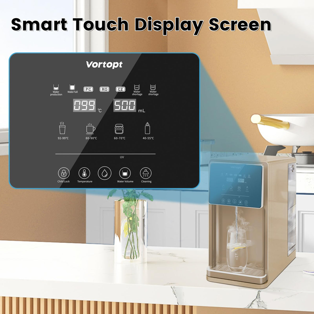 UR03 Countertop Reverse Osmosis System - 5 Stage Counter Top RO Water Filter Golden, Vortopt