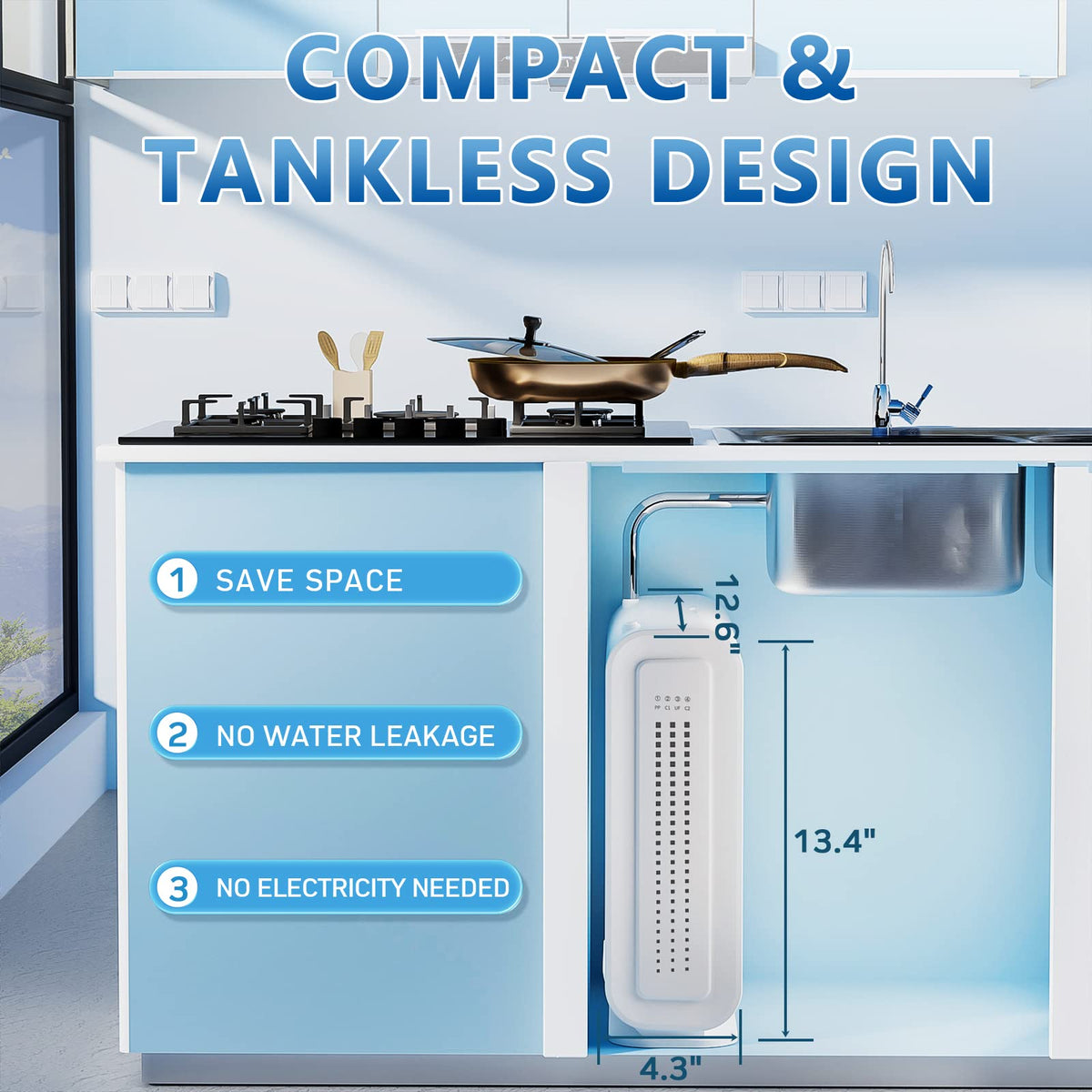DF-1 Ultra Filtration Under Sink Water Filter System - 0.01μm, 4-Stage High Capacity, 2000GPD, Vortopt