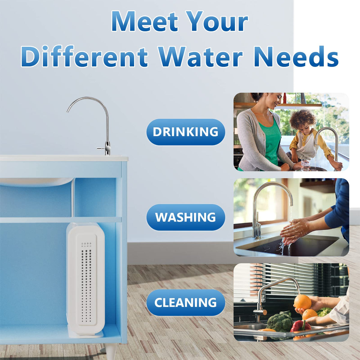 DF-1 Ultra Filtration Under Sink Water Filter System - 0.01μm, 4-Stage High Capacity, 2000GPD, Vortopt