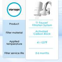 Vortopt T1Faucet Water Filter for Sink, Rapid Flow - 400 Gallons Faucet Mount Water Filtration System for Tap Water