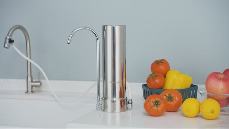 F7 Countertop Water Filter System 5-Stage Stainless Steel Faucet Water Filter for 8000 Gallons, Vortopt