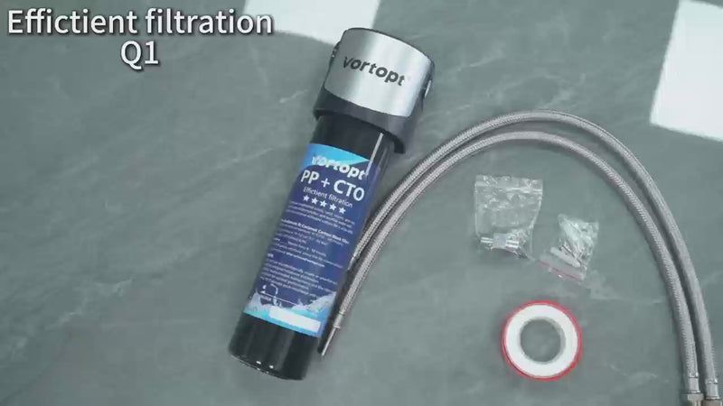 Under Sink Water Filter System,10000 Gallon &14" H Saves Space,Flow Under Counter Water Filter Direct Connect to Kitchen Faucet,Reduces Chlorine,Lead, Bad Taste & Odor (Black-Q1-10000 GAL)